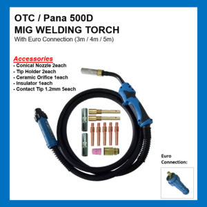 OTC / Pana 500D MIG WELDING TORCH With Euro Connection (3m / 4m / 5m)